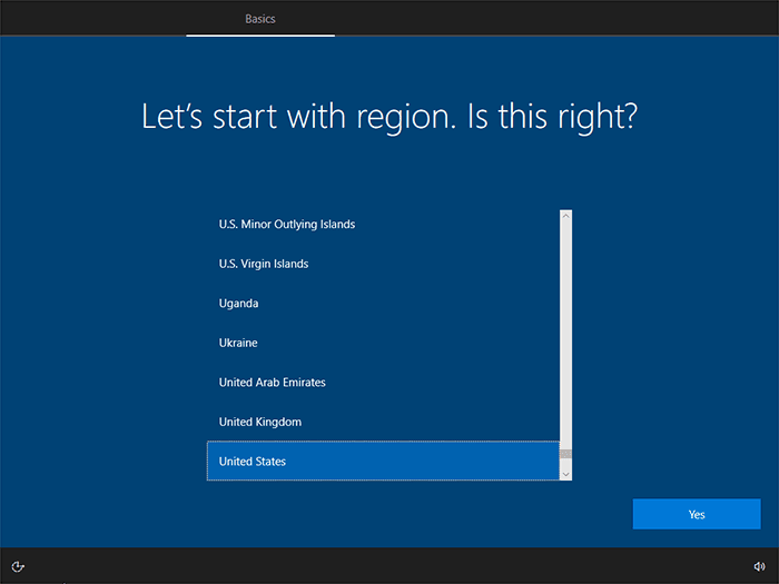 Konfigurasi setelah instalasi Windows 10: region settings
